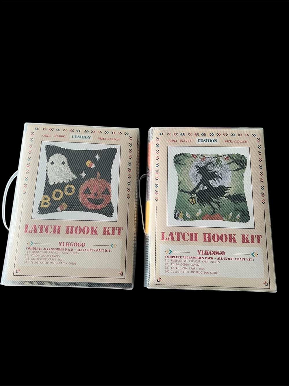 YLKGOGO Latch Hook Kit Halloween & Witch Cushion Set of 2